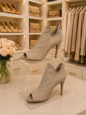 Yoki Women’s Size 9 Nude Peep Toe Ankle Booties Stiletto Heel Shoes